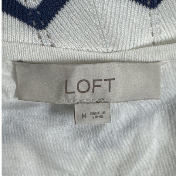 LOFT Chevron Open Stitch Pointelle Knit Sleeveless Maxi Dress White Navy Size M - Picture 5 of 9